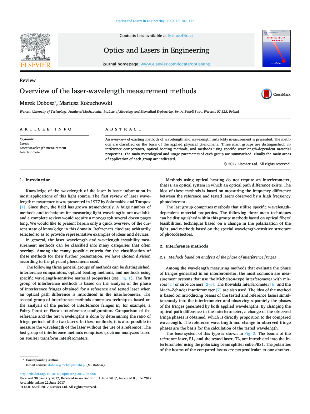 ReviewOverview of the laser-wavelength measurement methods