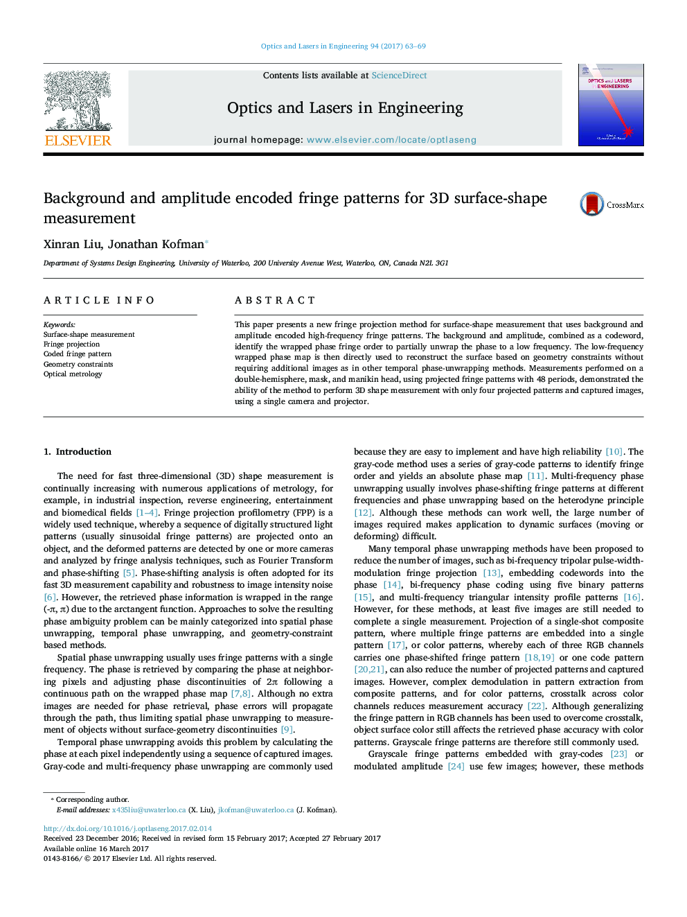 Background and amplitude encoded fringe patterns for 3D surface-shape measurement