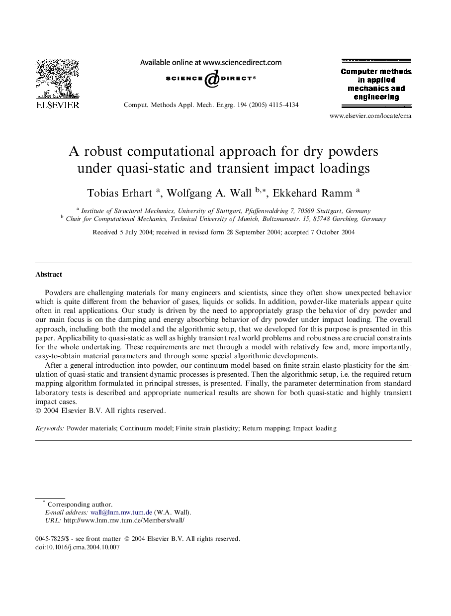 A robust computational approach for dry powders under quasi-static and transient impact loadings