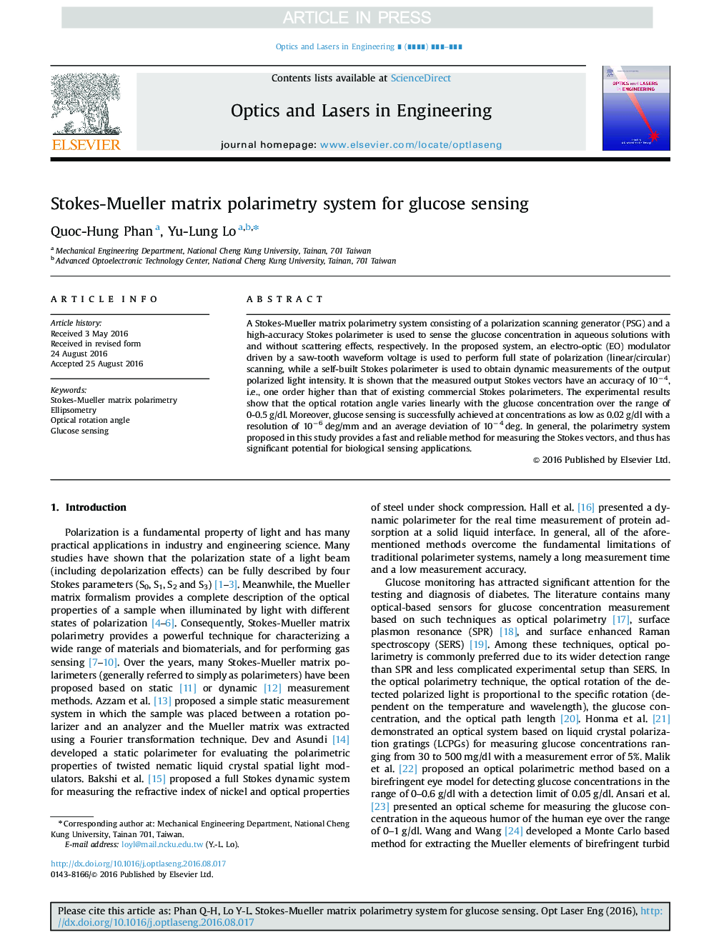 Stokes-Mueller matrix polarimetry system for glucose sensing