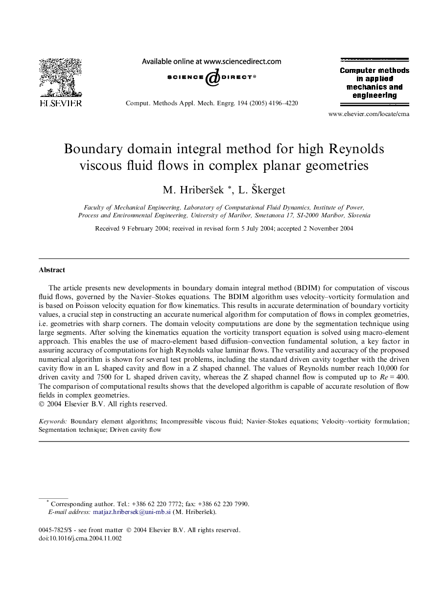 Boundary domain integral method for high Reynolds viscous fluid flows in complex planar geometries