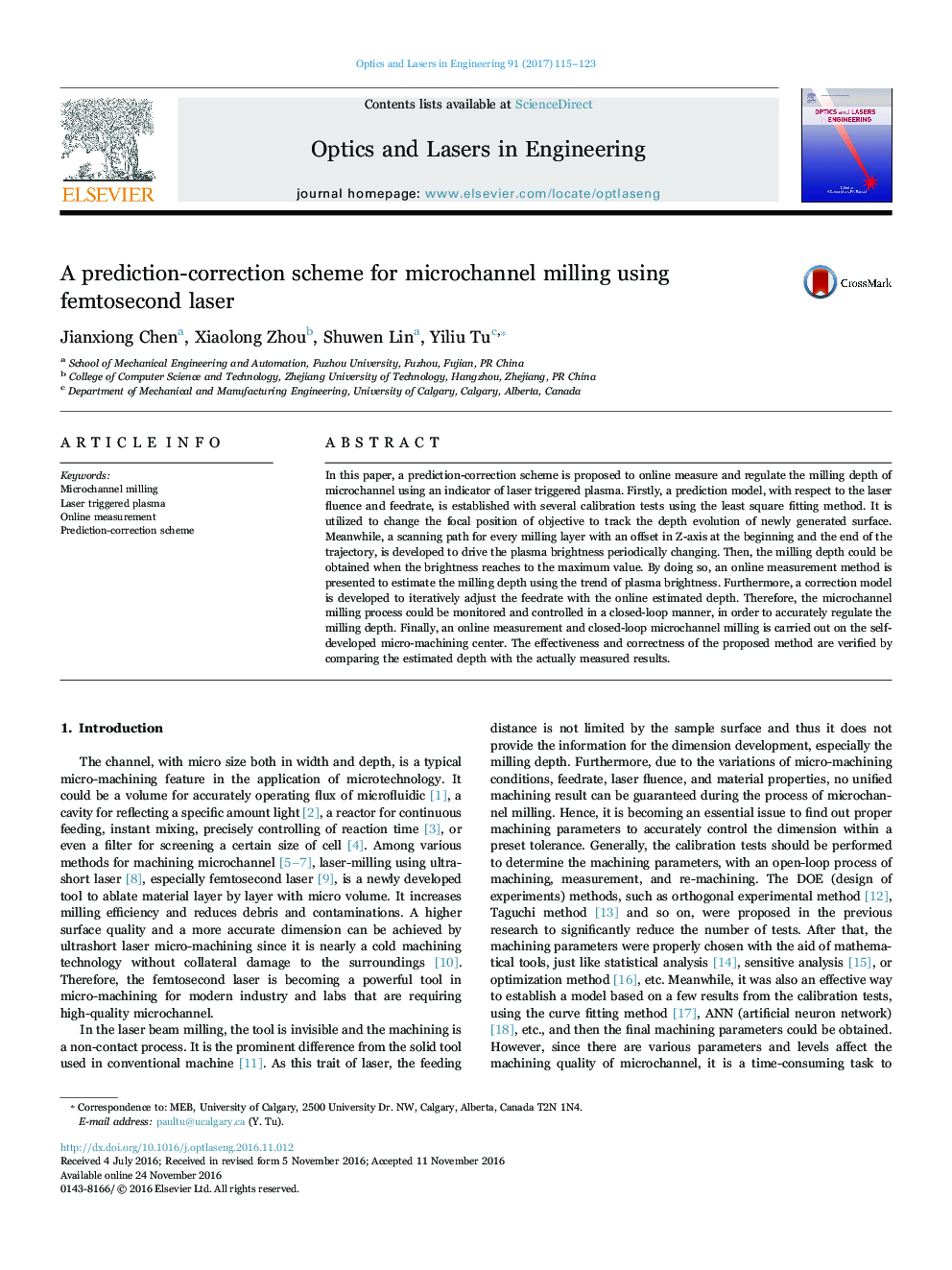 A prediction-correction scheme for microchannel milling using femtosecond laser