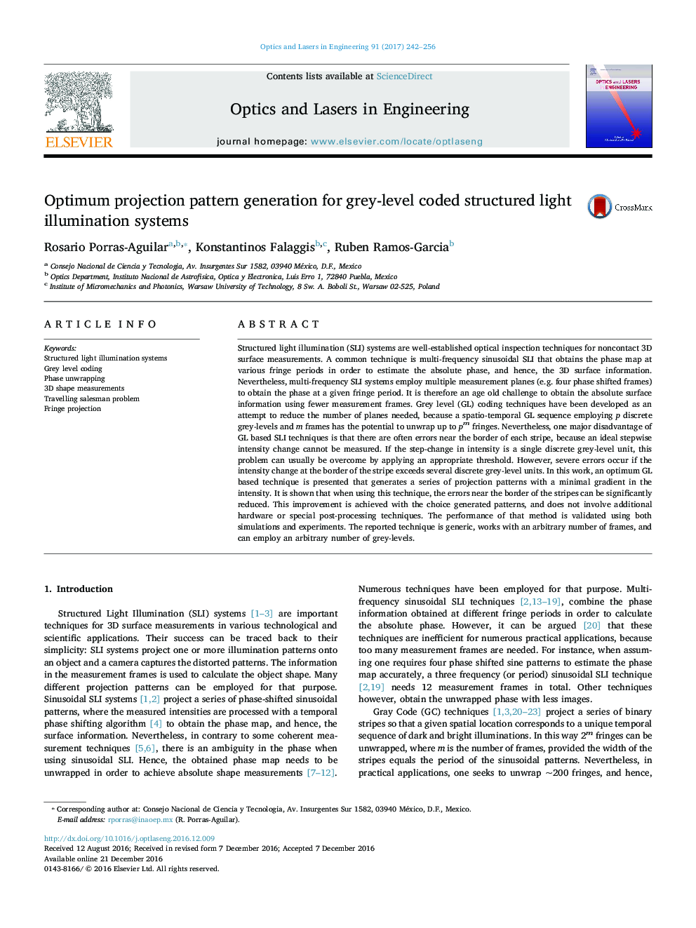 Optimum projection pattern generation for grey-level coded structured light illumination systems