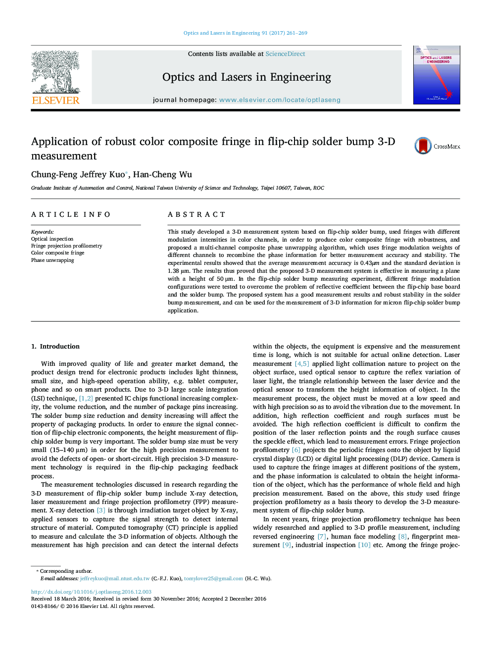 Application of robust color composite fringe in flip-chip solder bump 3-D measurement