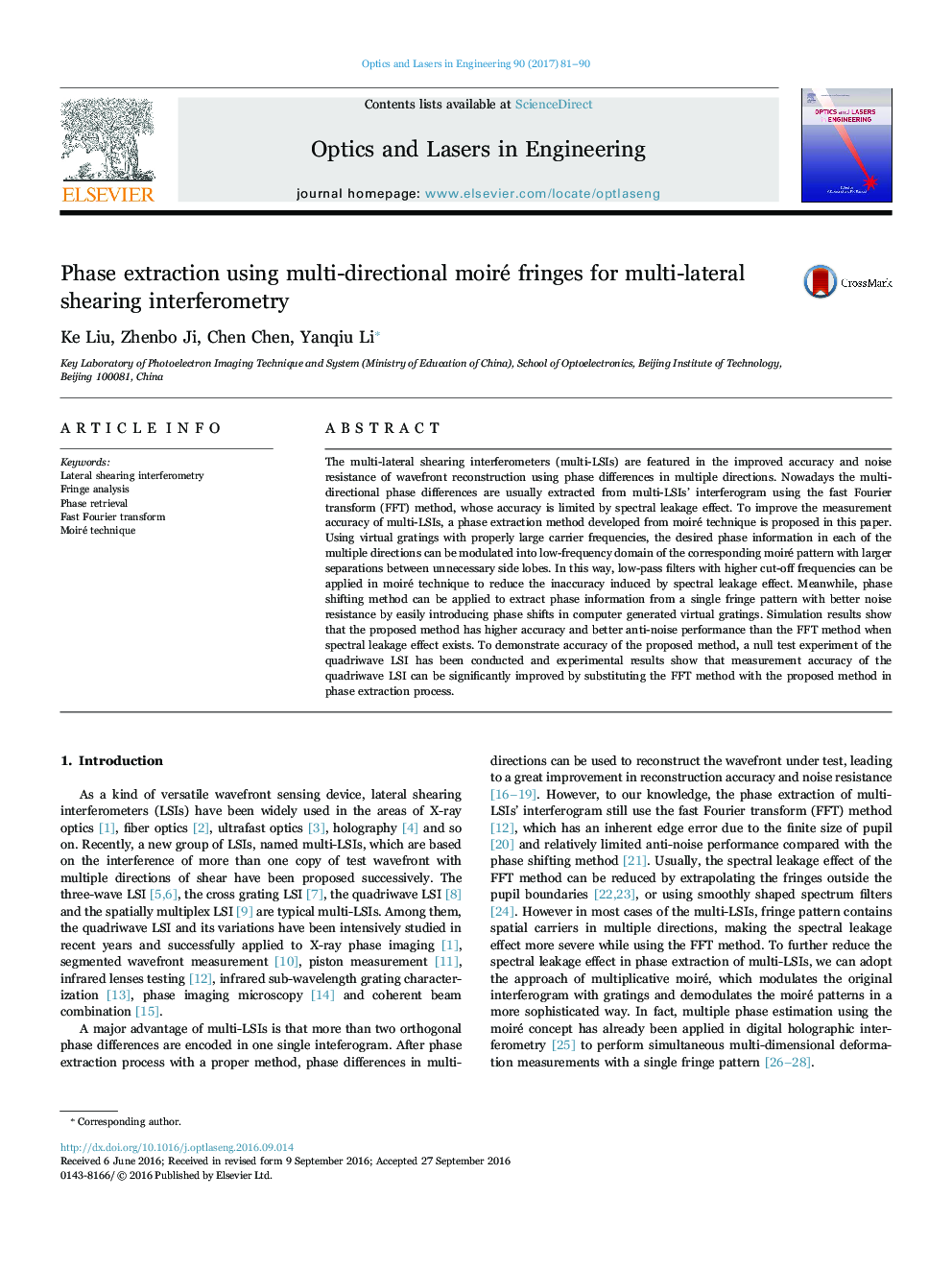 Phase extraction using multi-directional moiré fringes for multi-lateral shearing interferometry