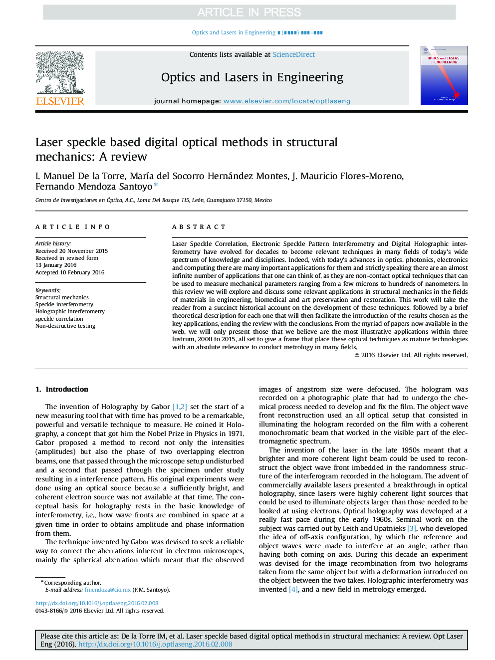 Laser speckle based digital optical methods in structural mechanics: A review