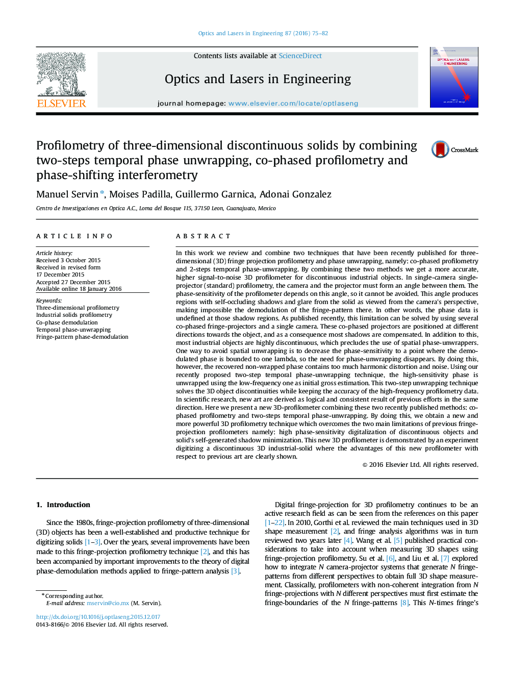 Profilometry of three-dimensional discontinuous solids by combining two-steps temporal phase unwrapping, co-phased profilometry and phase-shifting interferometry