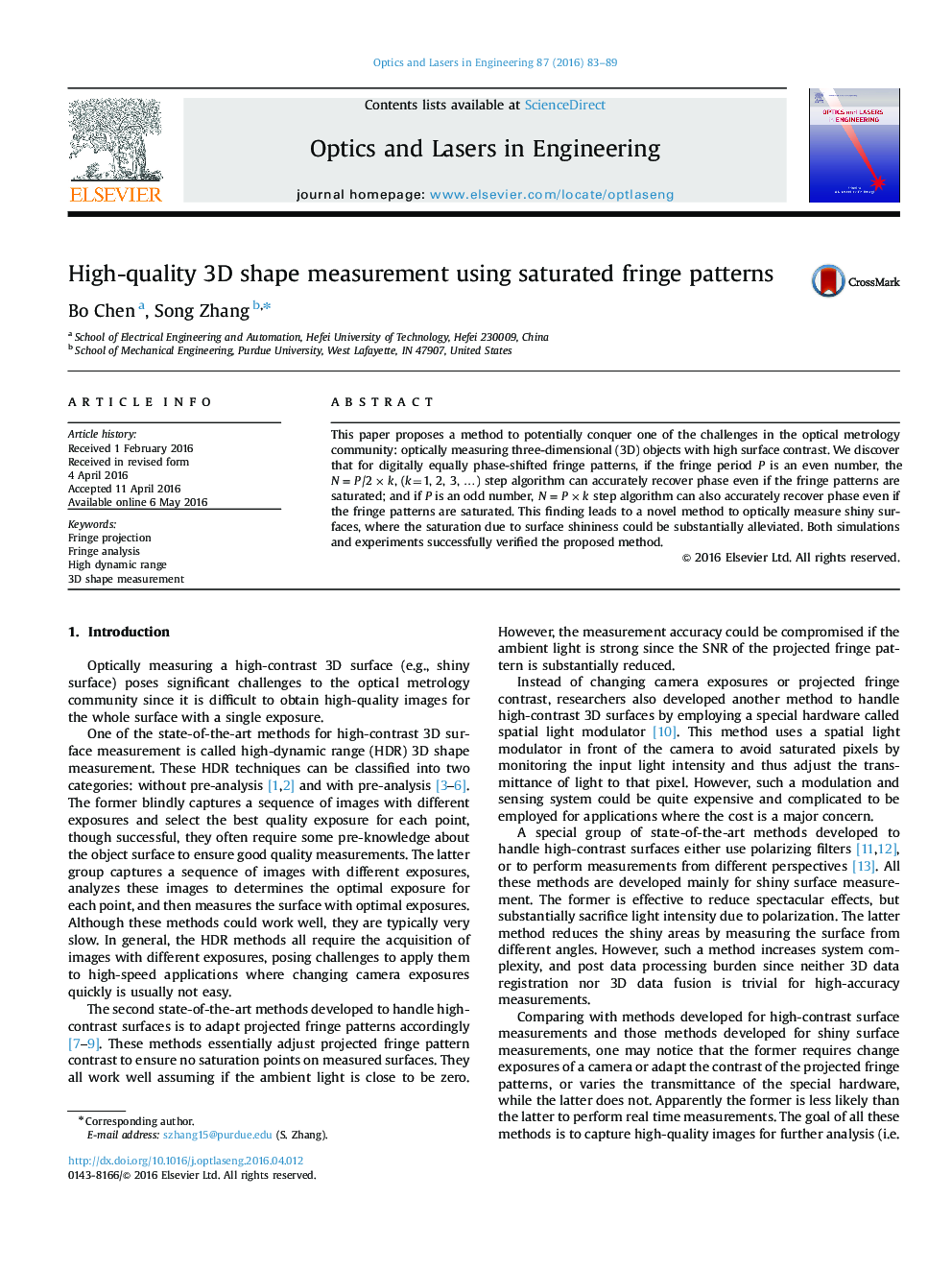 High-quality 3D shape measurement using saturated fringe patterns