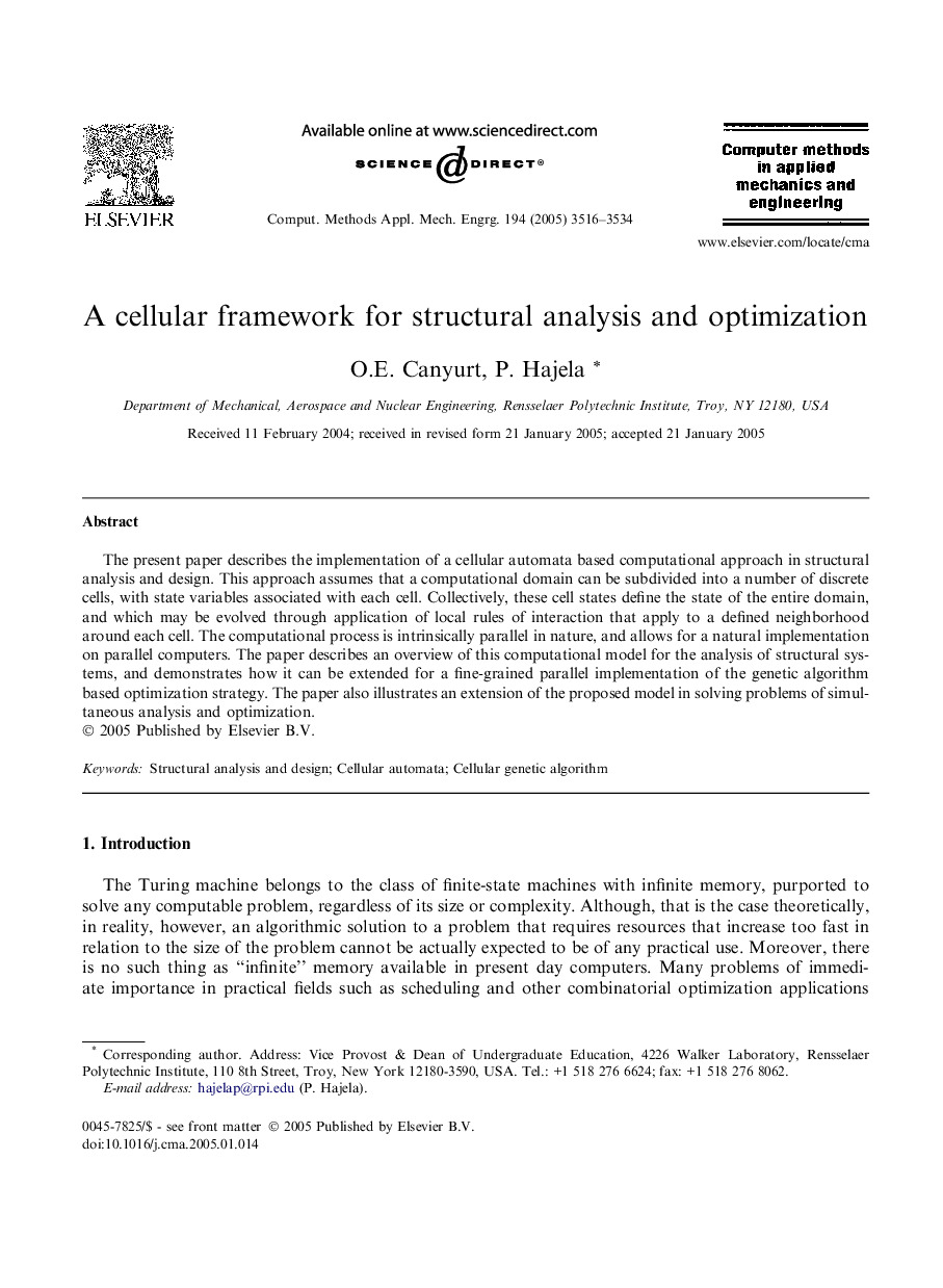 A cellular framework for structural analysis and optimization