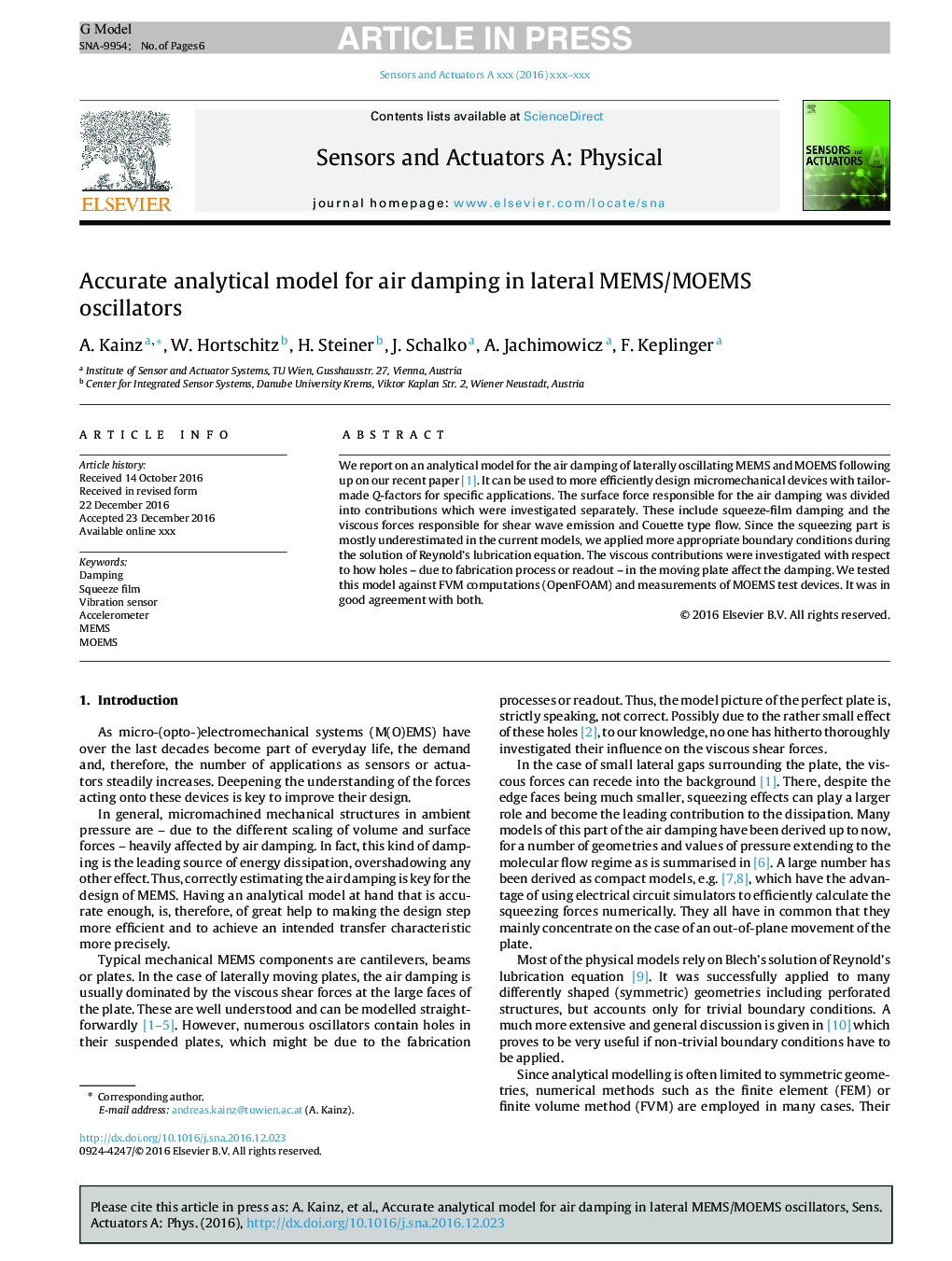 Accurate analytical model for air damping in lateral MEMS/MOEMS oscillators