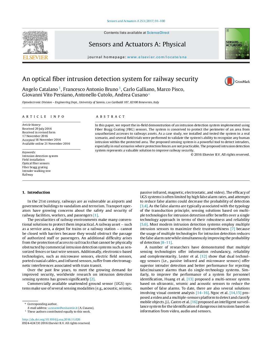 An optical fiber intrusion detection system for railway security