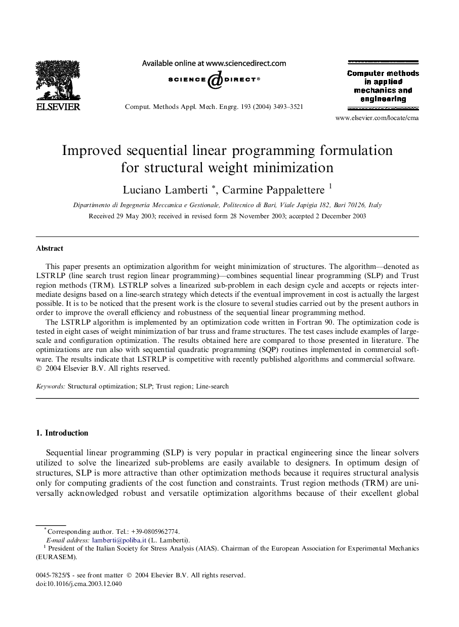 Improved sequential linear programming formulation for structural weight minimization