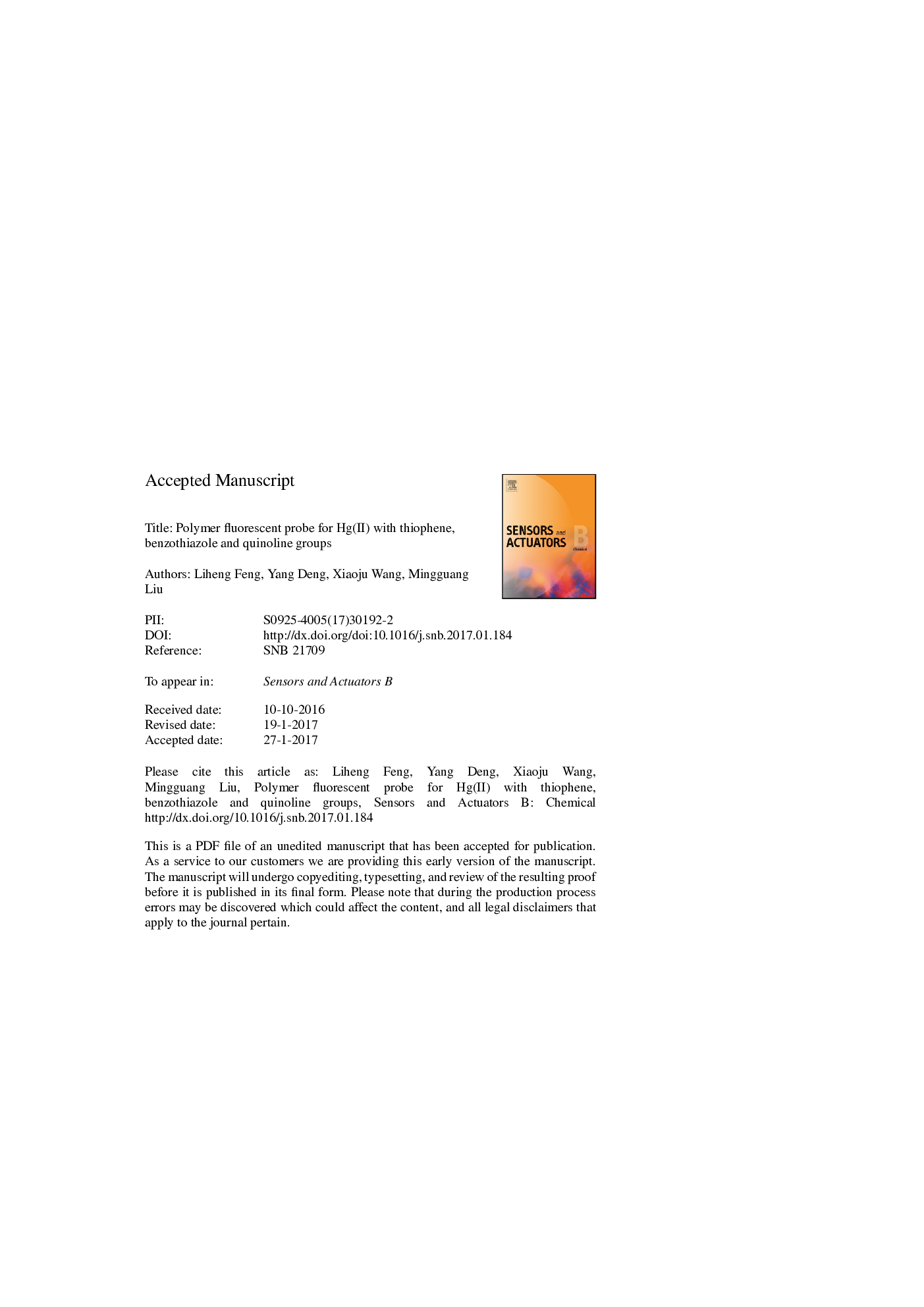 Polymer fluorescent probe for Hg(II) with thiophene, benzothiazole and quinoline groups