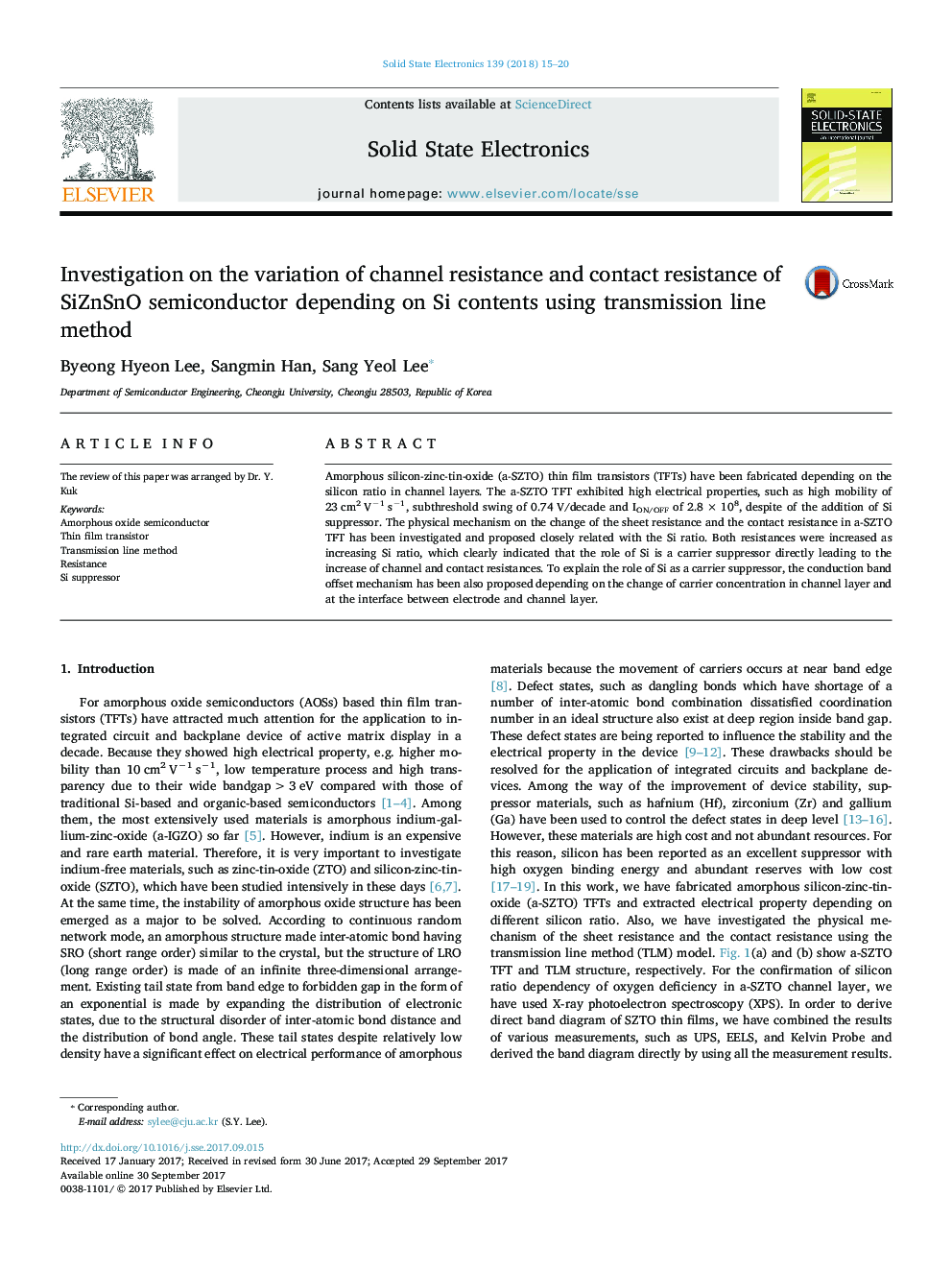 Investigation on the variation of channel resistance and contact resistance of SiZnSnO semiconductor depending on Si contents using transmission line method