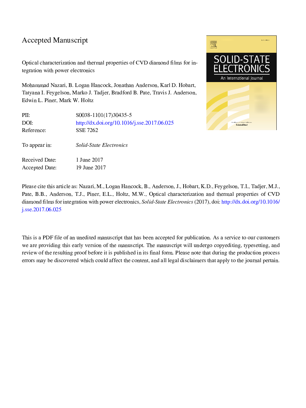 Optical characterization and thermal properties of CVD diamond films for integration with power electronics