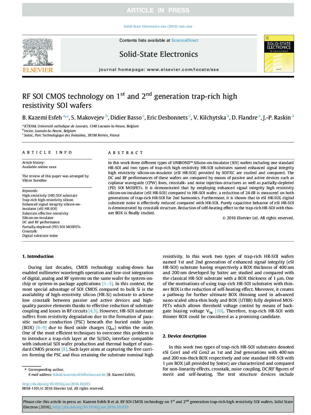 RF SOI CMOS technology on 1st and 2nd generation trap-rich high resistivity SOI wafers