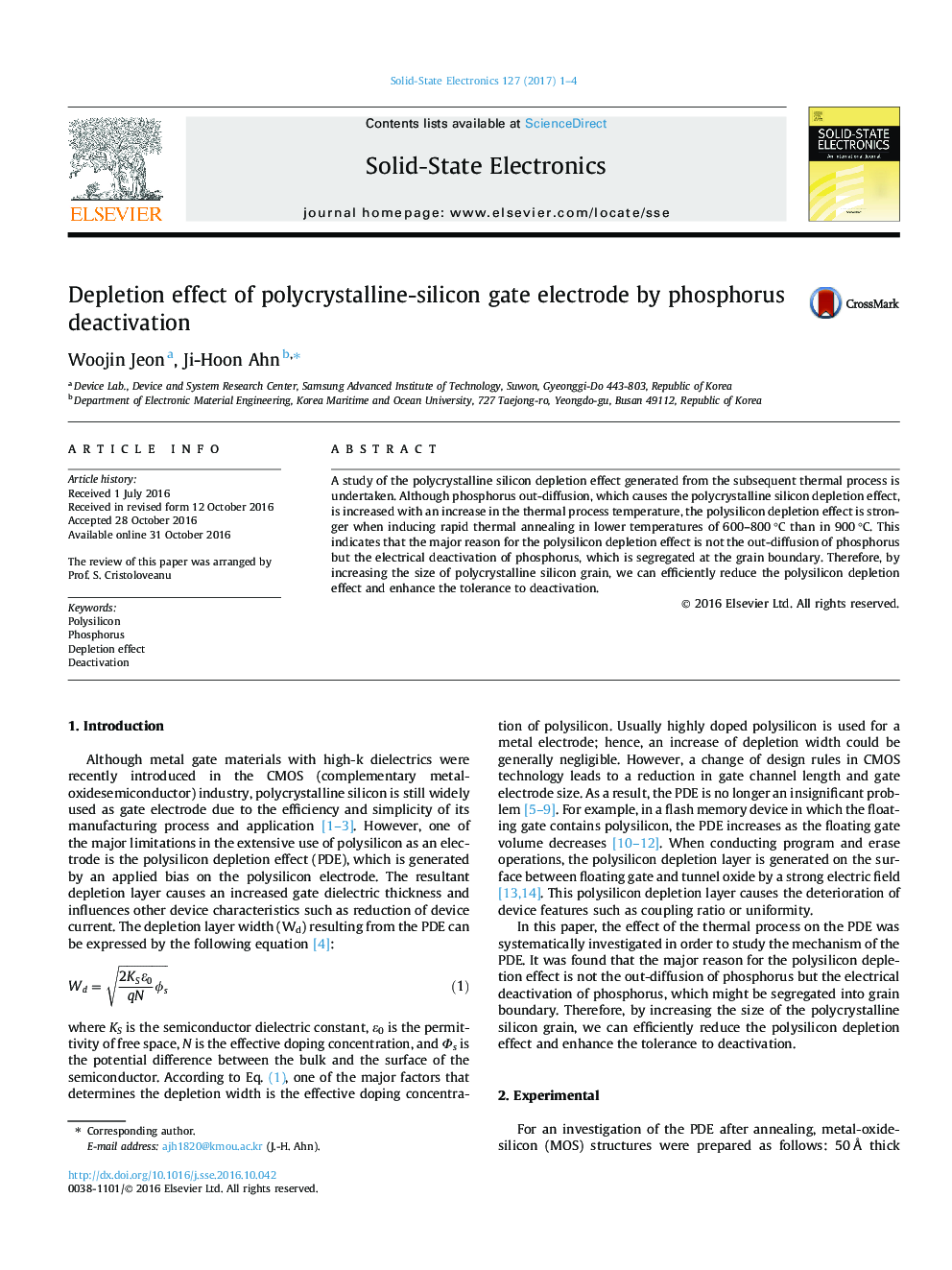 Depletion effect of polycrystalline-silicon gate electrode by phosphorus deactivation