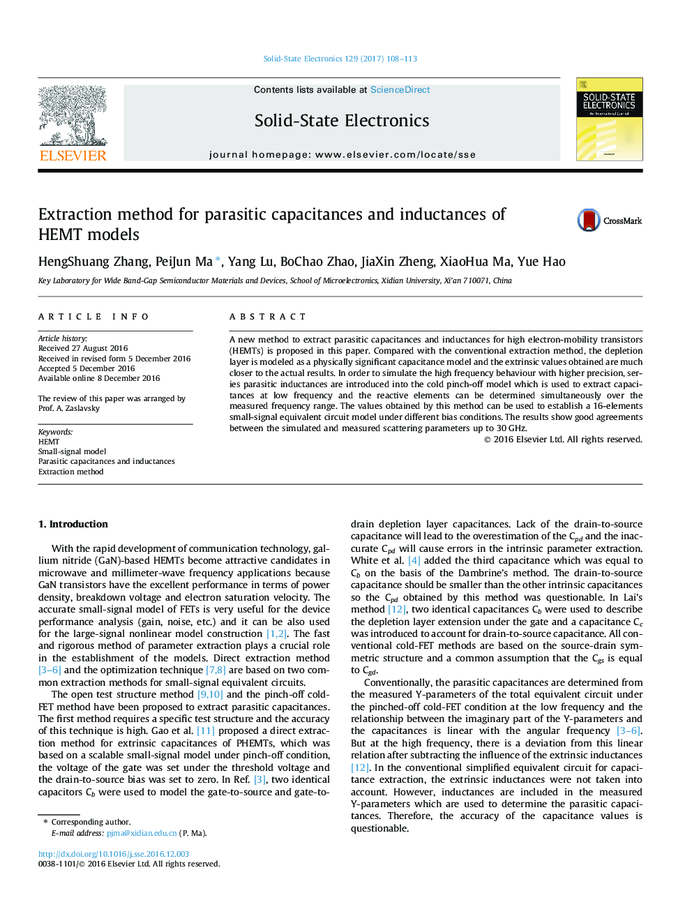 Extraction method for parasitic capacitances and inductances of HEMT models