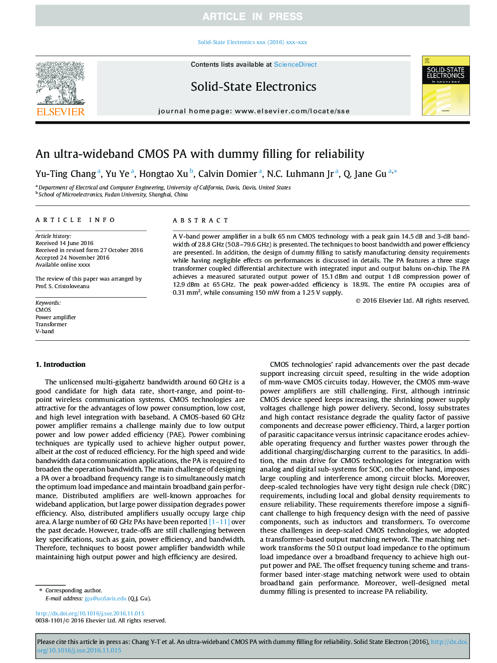 An ultra-wideband CMOS PA with dummy filling for reliability