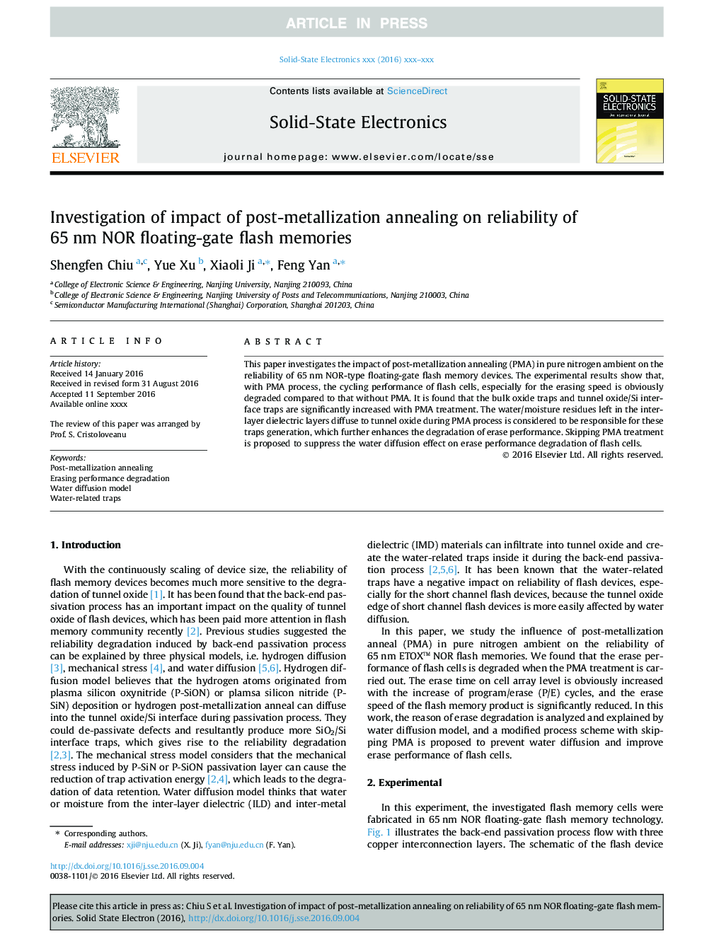 Investigation of impact of post-metallization annealing on reliability of 65Â nm NOR floating-gate flash memories