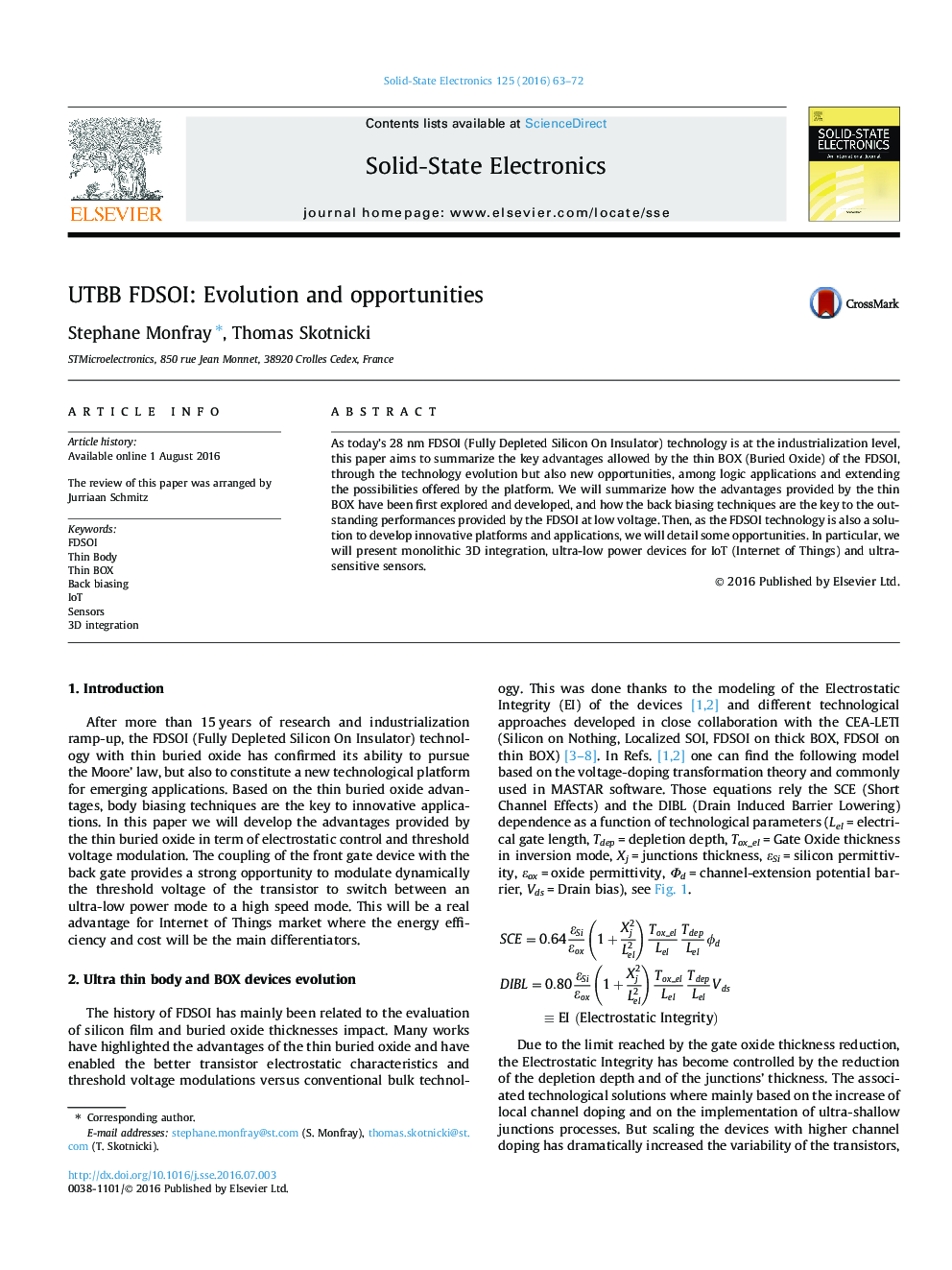 UTBB FDSOI: Evolution and opportunities