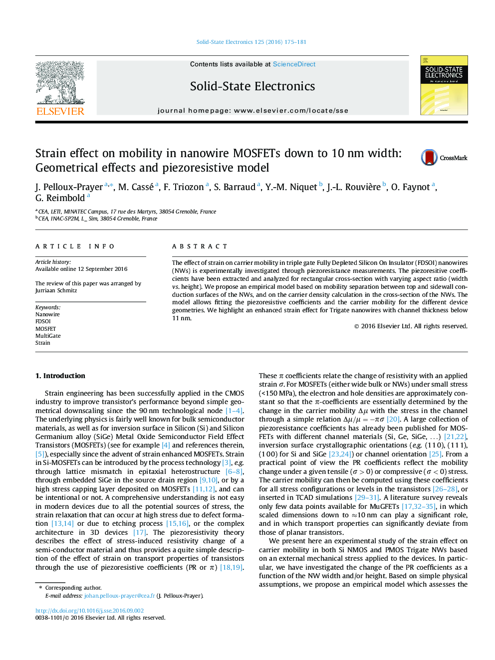 Strain effect on mobility in nanowire MOSFETs down to 10Â nm width: Geometrical effects and piezoresistive model