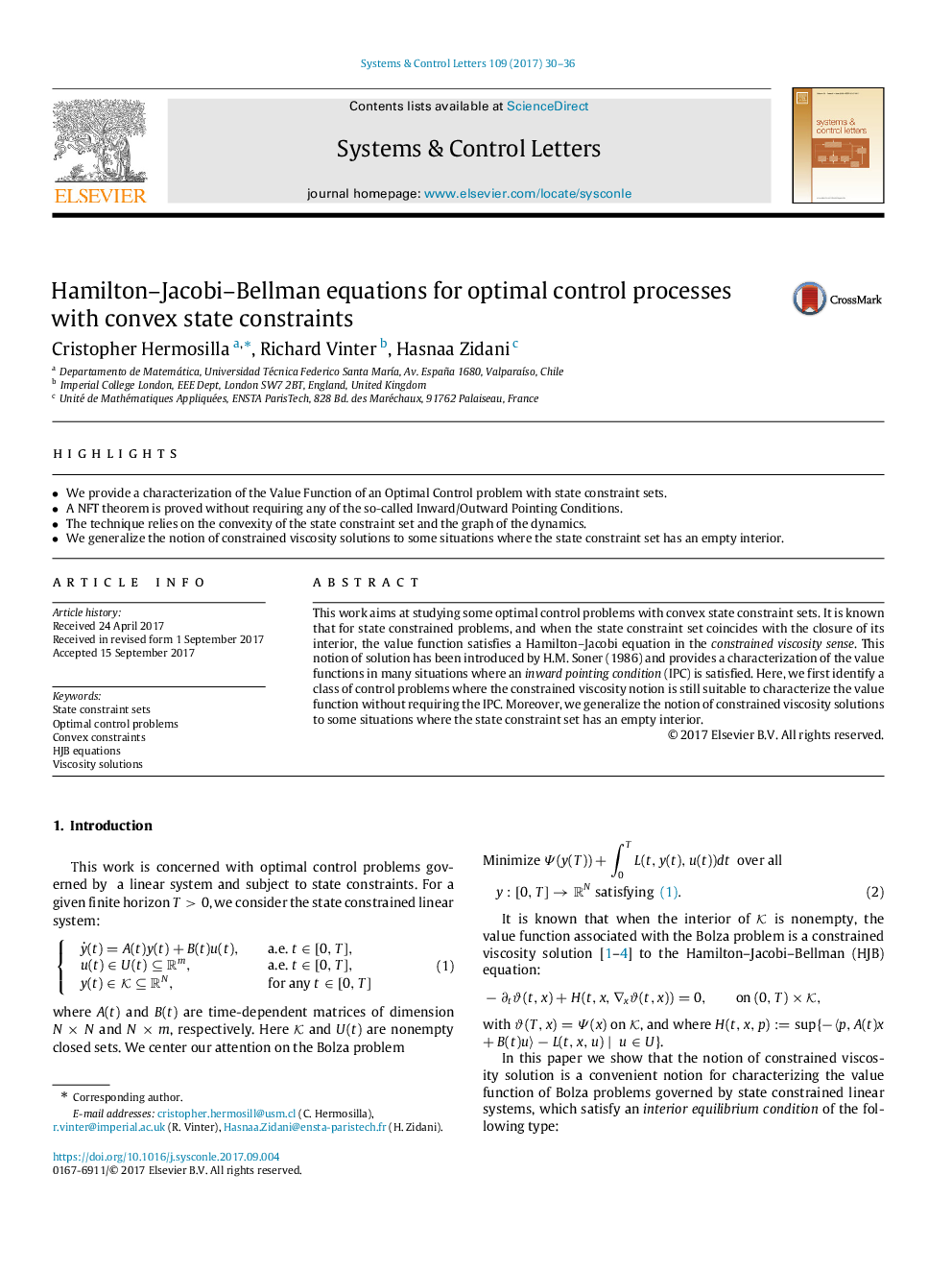 Hamilton-Jacobi-Bellman equations for optimal control processes with convex state constraints