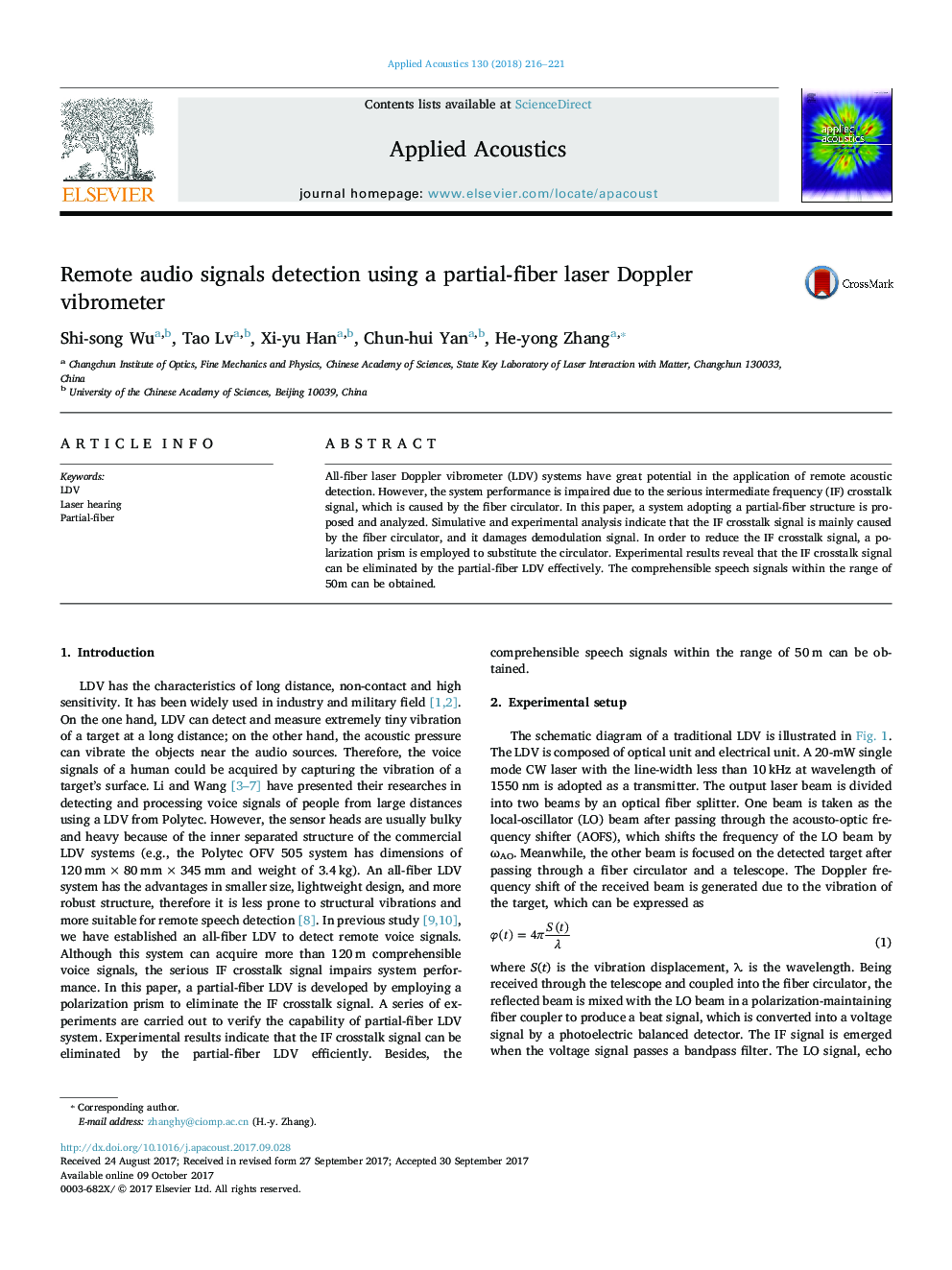 Remote audio signals detection using a partial-fiber laser Doppler vibrometer