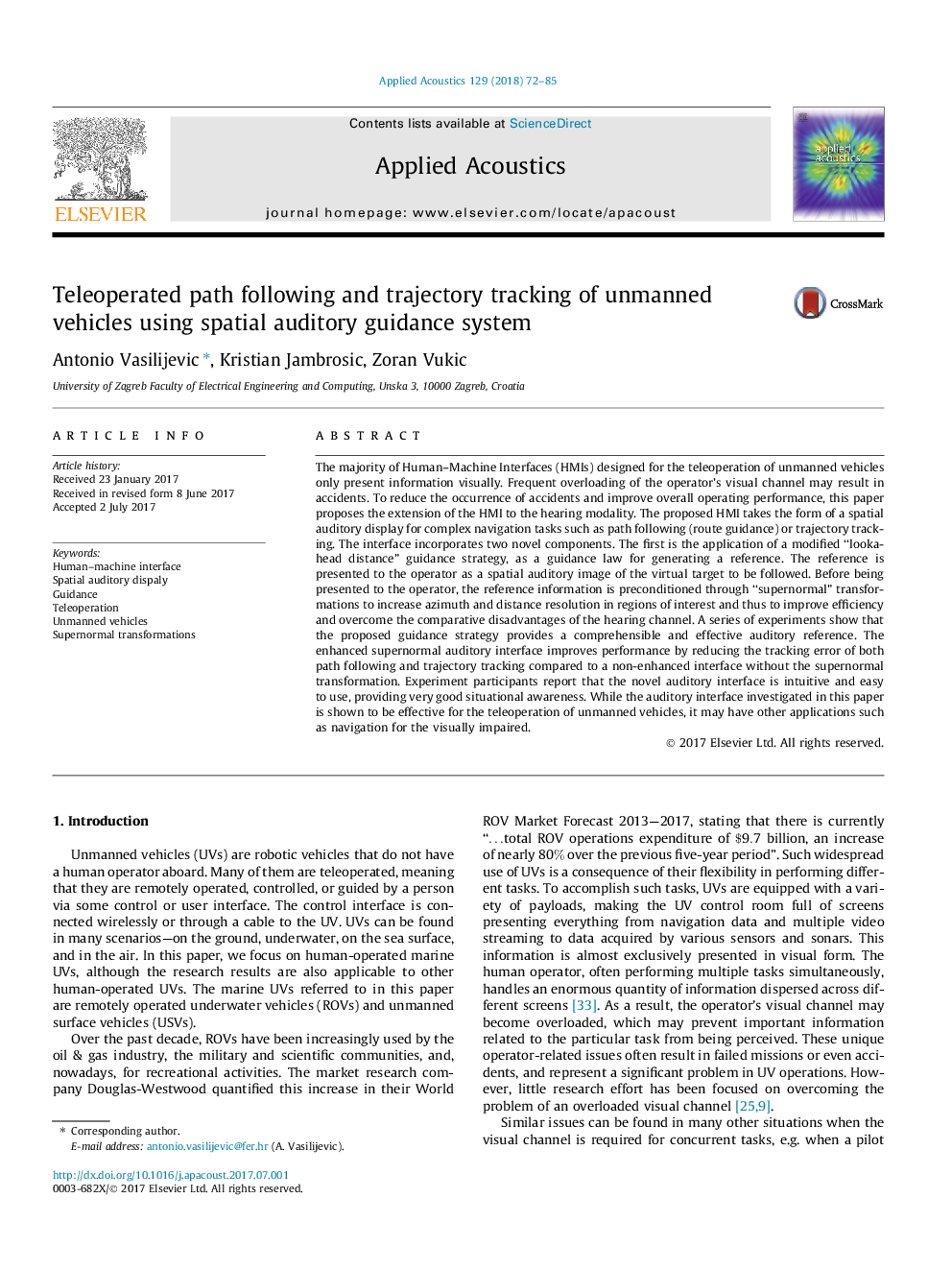 Teleoperated path following and trajectory tracking of unmanned vehicles using spatial auditory guidance system