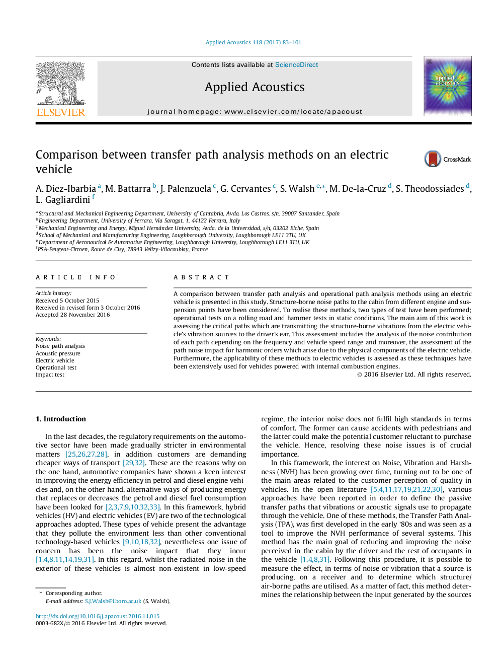 Comparison between transfer path analysis methods on an electric vehicle