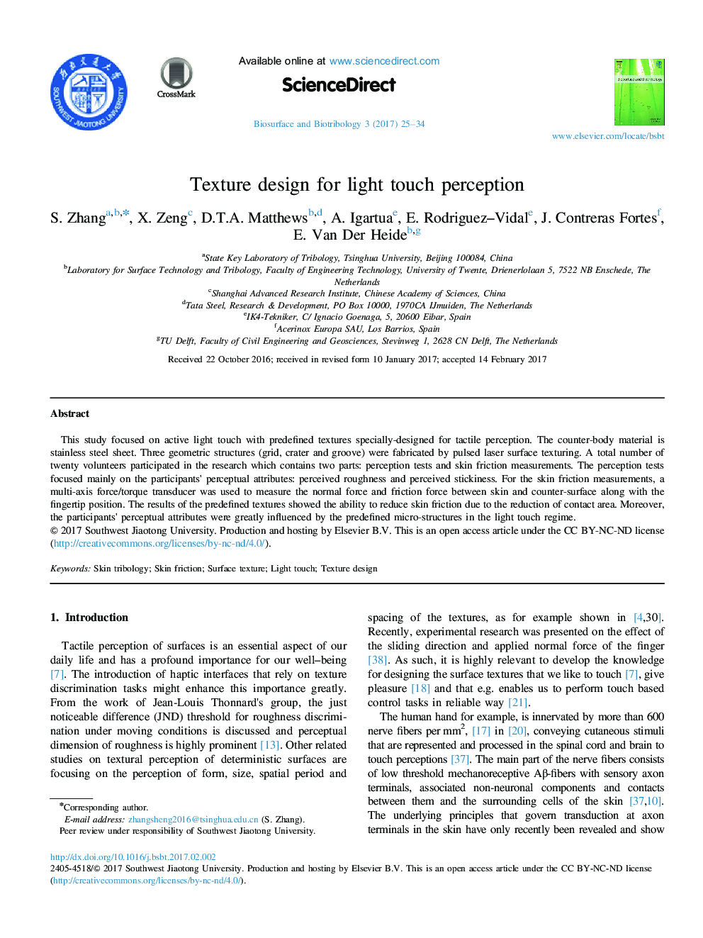 Texture design for light touch perception