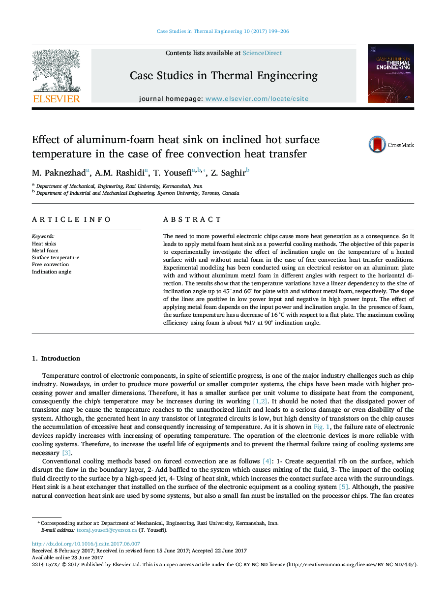 Effect of aluminum-foam heat sink on inclined hot surface temperature in the case of free convection heat transfer