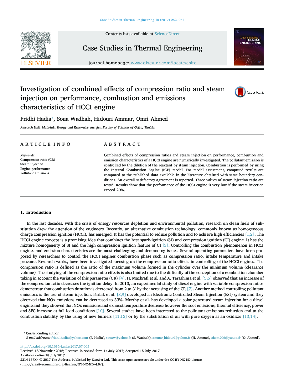 Investigation of combined effects of compression ratio and steam injection on performance, combustion and emissions characteristics of HCCI engine