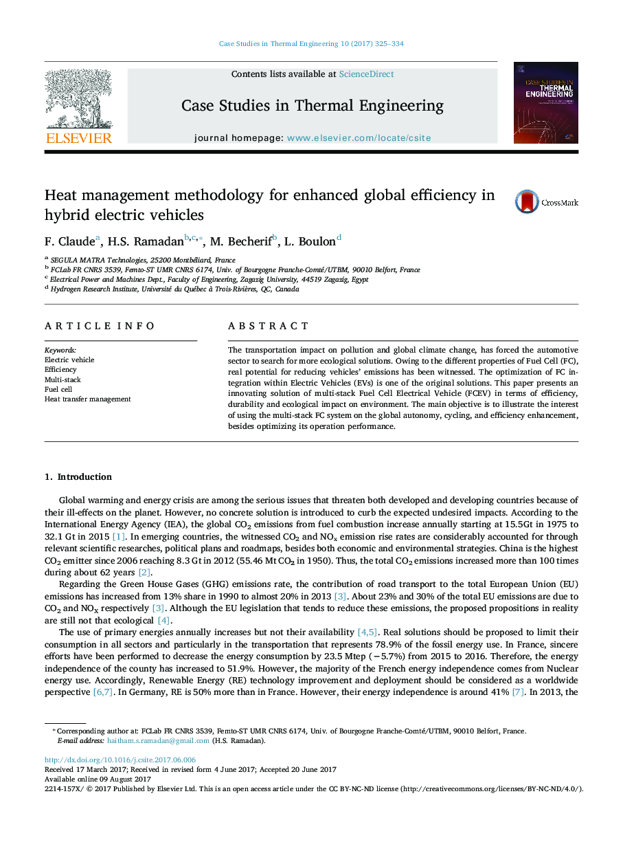 Heat management methodology for enhanced global efficiency in hybrid electric vehicles