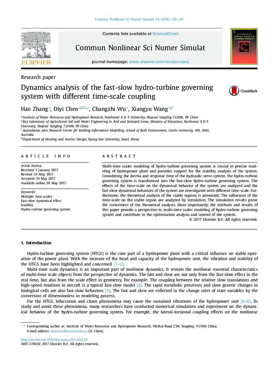 Research paperDynamics analysis of the fast-slow hydro-turbine governing system with different time-scale coupling