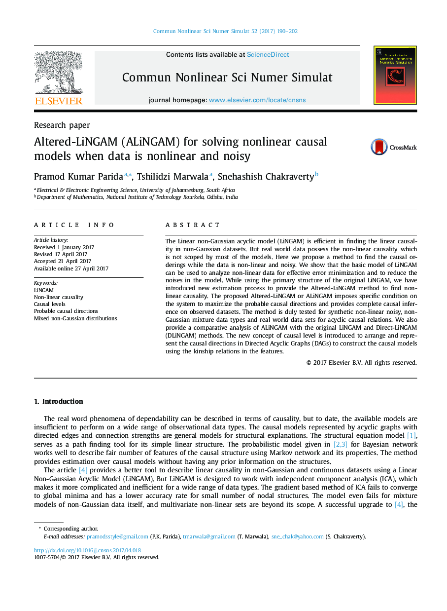 Research paperAltered-LiNGAM (ALiNGAM) for solving nonlinear causal models when data is nonlinear and noisy