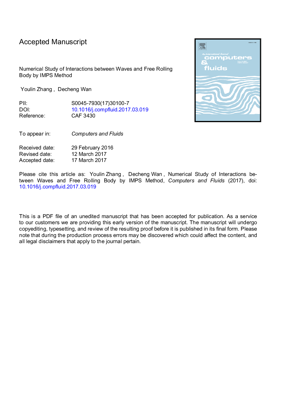 Numerical study of interactions between waves and free rolling body by IMPS method