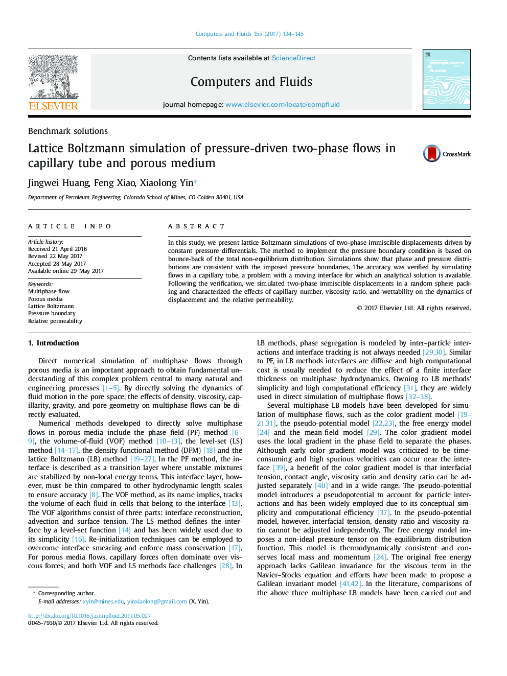 Lattice Boltzmann simulation of pressure-driven two-phase flows in capillary tube and porous medium