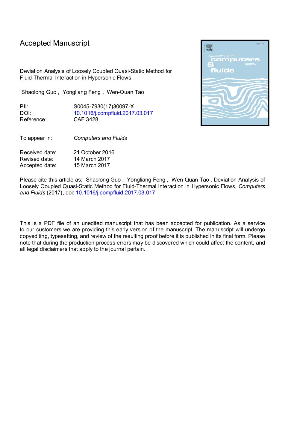 Deviation analysis of loosely coupled quasi-static method for fluid-thermal interaction in hypersonic flows