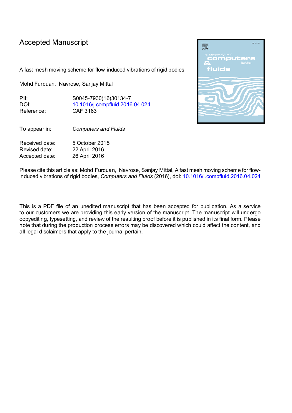 A fast mesh moving scheme for flow-induced vibrations of rigid bodies