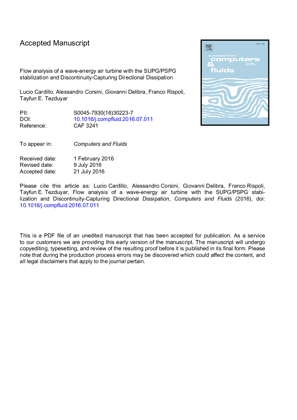 Flow analysis of a wave-energy air turbine with the SUPG/PSPG stabilization and Discontinuity-Capturing Directional Dissipation