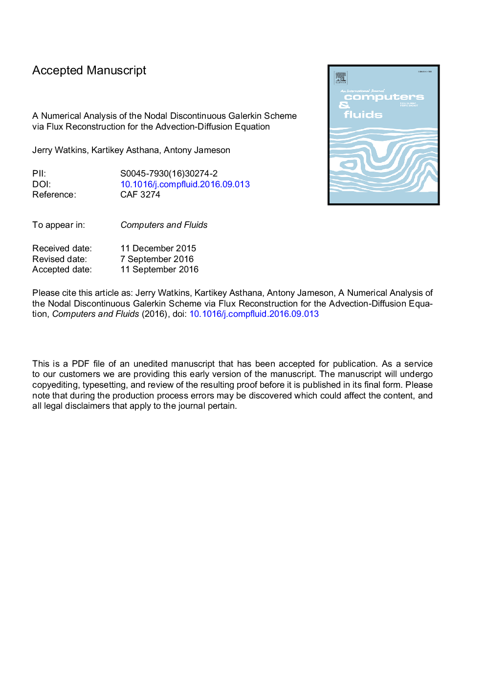 A numerical analysis of the nodal Discontinuous Galerkin scheme via Flux Reconstruction for the advection-diffusion equation