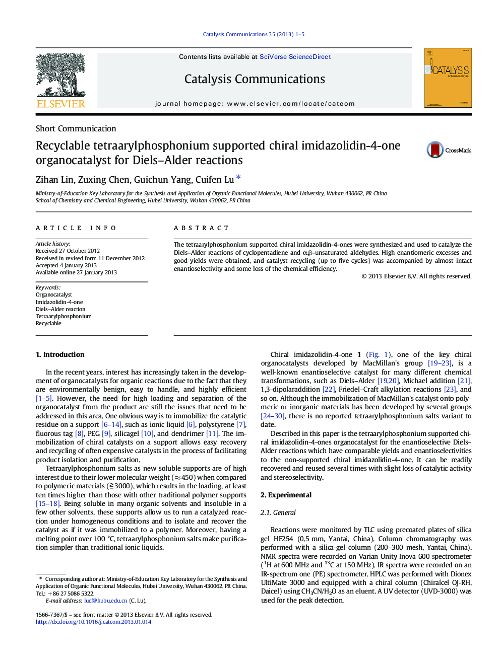 Recyclable tetraarylphosphonium supported chiral imidazolidin-4-one organocatalyst for Diels–Alder reactions