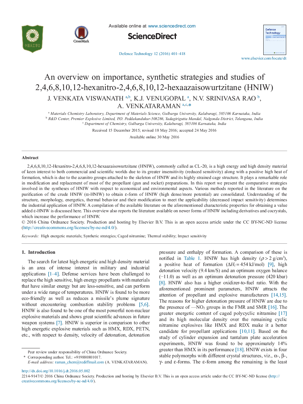 An overview on importance, synthetic strategies and studies of 2,4,6,8,10,12-hexanitro-2,4,6,8,10,12-hexaazaisowurtzitane (HNIW)