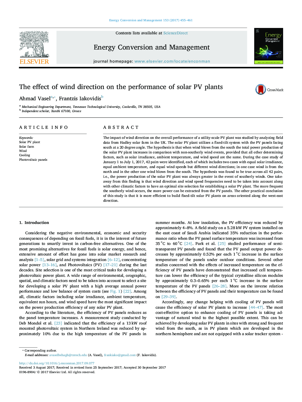 The effect of wind direction on the performance of solar PV plants