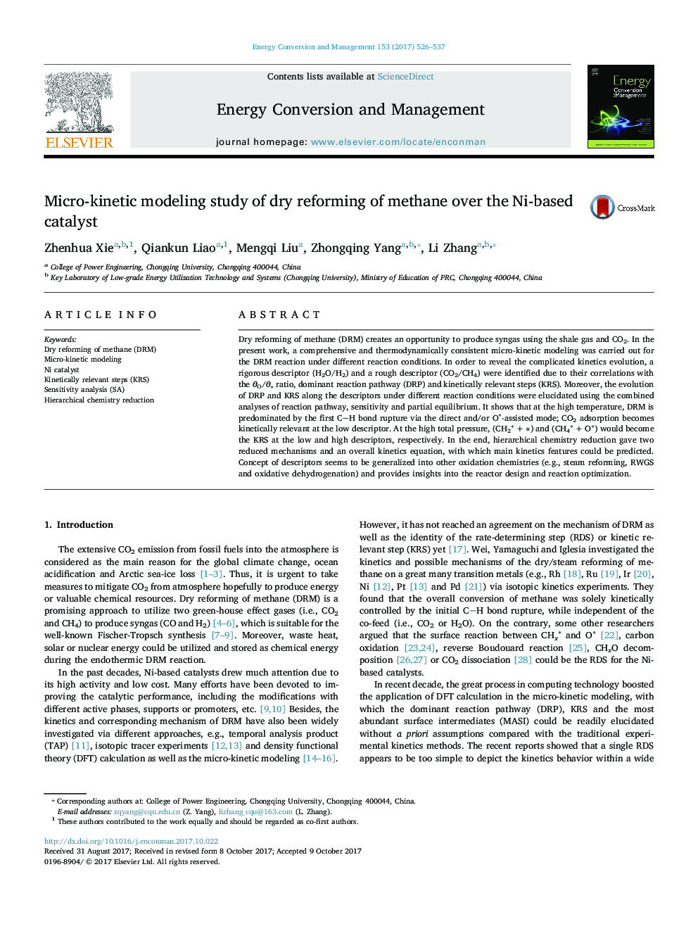 Micro-kinetic modeling study of dry reforming of methane over the Ni-based catalyst