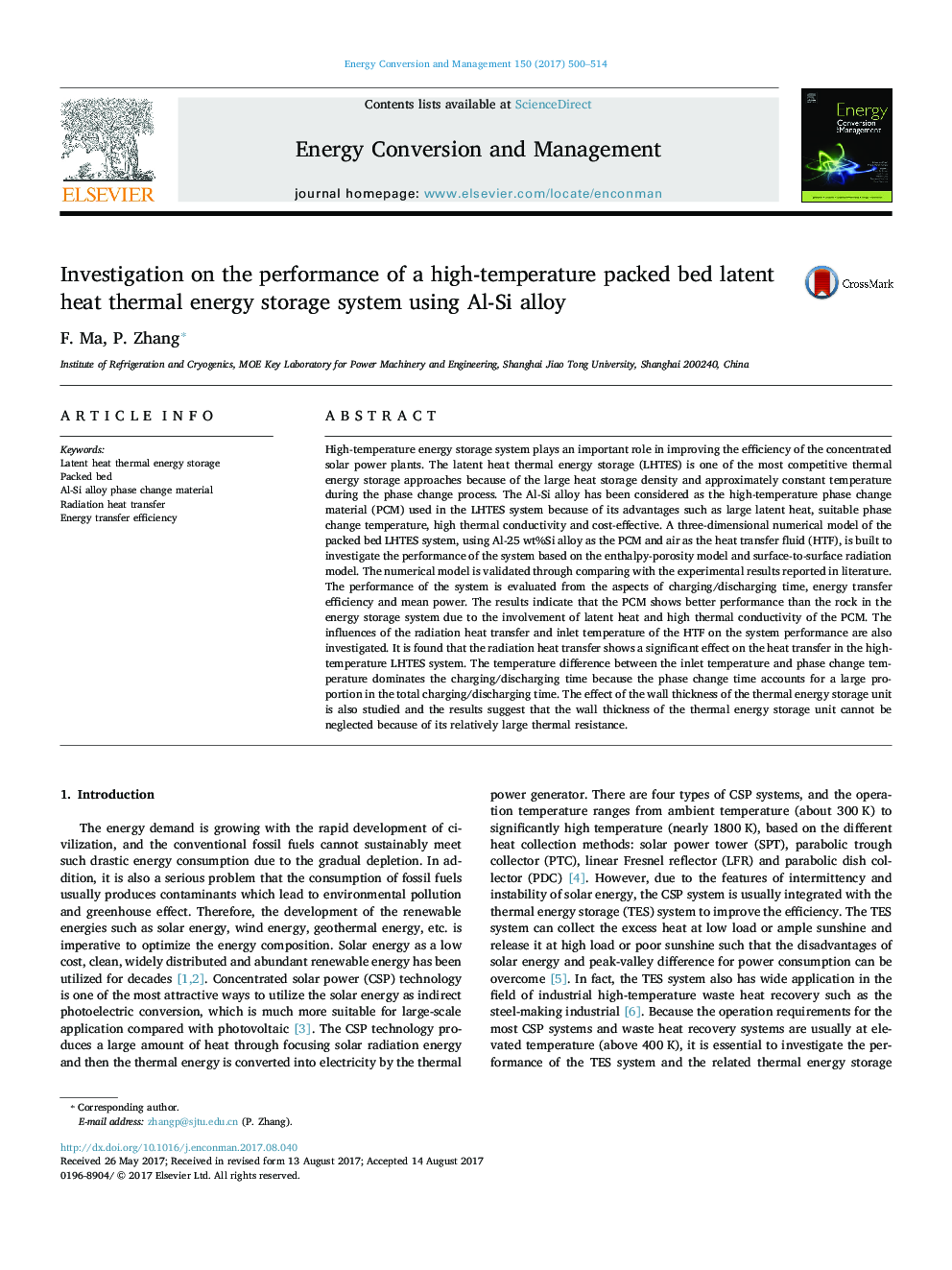 Investigation on the performance of a high-temperature packed bed latent heat thermal energy storage system using Al-Si alloy