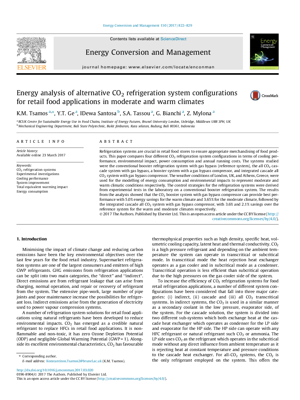 Energy analysis of alternative CO2 refrigeration system configurations for retail food applications in moderate and warm climates