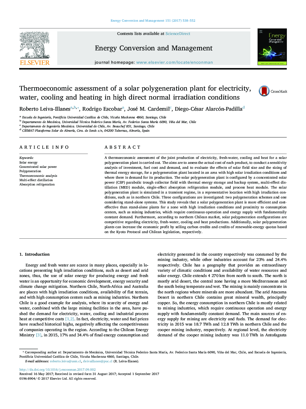 Thermoeconomic assessment of a solar polygeneration plant for electricity, water, cooling and heating in high direct normal irradiation conditions