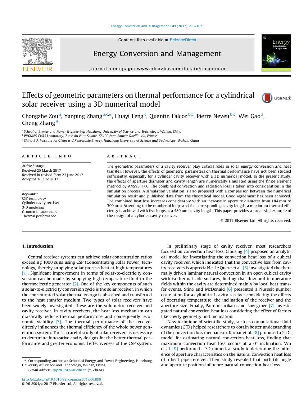 اثر پارامترهای هندسی بر عملکرد حرارتی گیرنده خورشیدی استوانه ای با استفاده از یک مدل عددی سه بعدی 